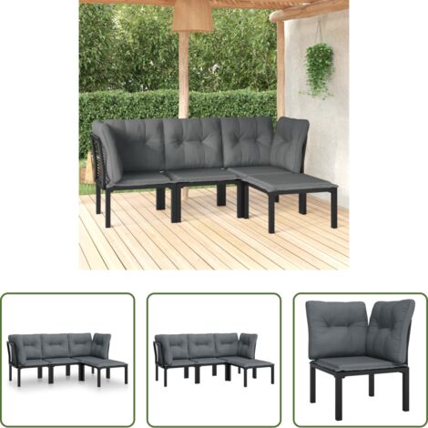 Poltrona da giardino -  Set Salotto da Giardino 4 pz Nero e Grigio in Polyrattan