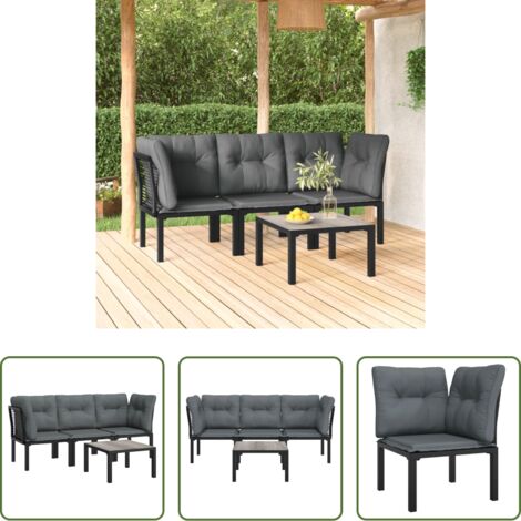 Poltrona da giardino -  Set Salotto da Giardino 4 pz Nero e Grigio in Polyrattan