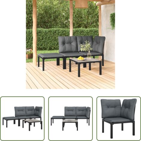 Poltrona da giardino -  Set Salotto da Giardino 4 pz Nero e Grigio in Polyrattan