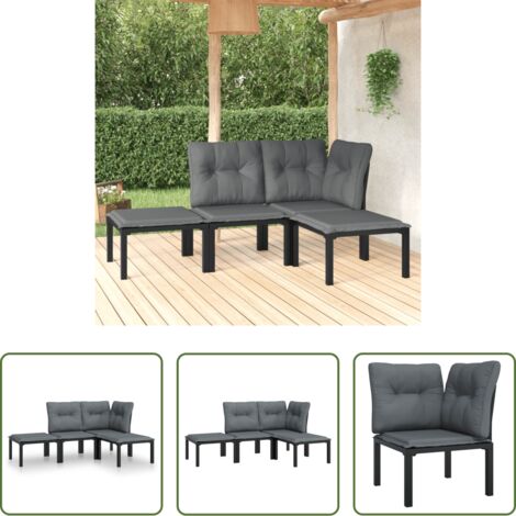 Poltrona da giardino -  Set Salotto da Giardino 4 pz Nero e Grigio in Polyrattan