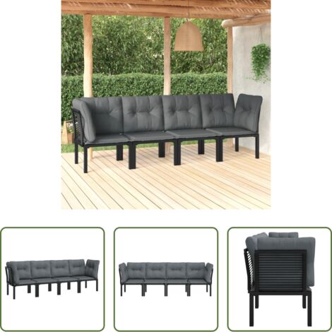 Poltrona da giardino -  Set Salotto da Giardino 4 pz Nero e Grigio in Polyrattan