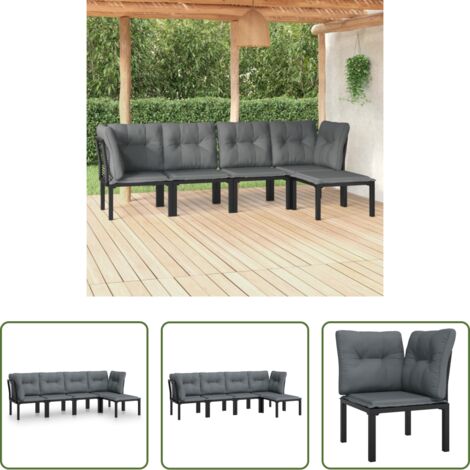 Poltrona da giardino -  Set Salotto da Giardino 5 pz Nero e Grigio in Polyrattan