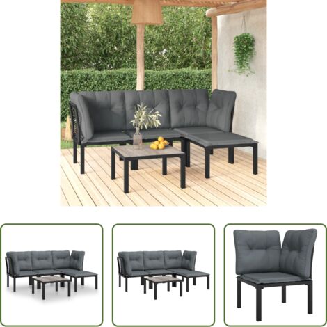 Poltrona da giardino -  Set Salotto da Giardino 5 pz Nero e Grigio in Polyrattan
