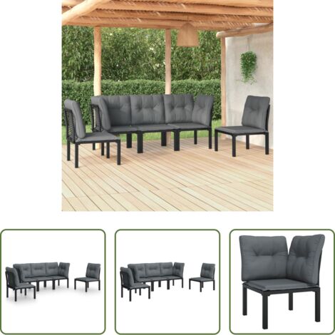 Poltrona da giardino -  Set Salotto da Giardino 5 pz Nero e Grigio in Polyrattan
