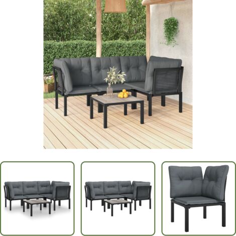 Poltrona da giardino -  Set Salotto da Giardino 5 pz Nero e Grigio in Polyrattan
