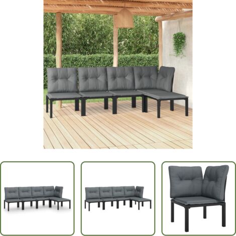 Poltrona da giardino -  Set Salotto da Giardino 5 pz Nero e Grigio in Polyrattan