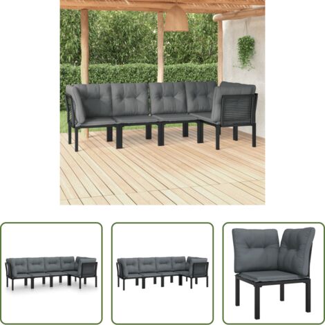 Poltrona da giardino -  Set Salotto da Giardino 5 pz Nero e Grigio in Polyrattan