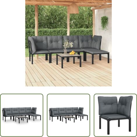 Poltrona da giardino -  Set Salotto da Giardino 6 pz in Polyrattan Nero e Grigio