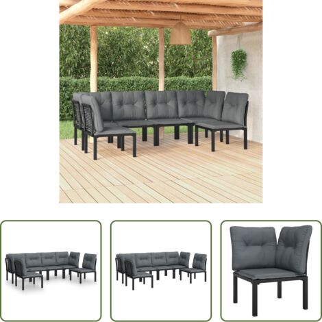 Poltrona da giardino -  Set Salotto da Giardino 6 pz in Polyrattan Nero e Grigio