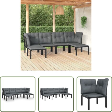 Poltrona da giardino -  Set Salotto da Giardino 6 pz in Polyrattan Nero e Grigio