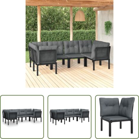 Poltrona da giardino -  Set Salotto da Giardino 6 pz in Polyrattan Nero e Grigio