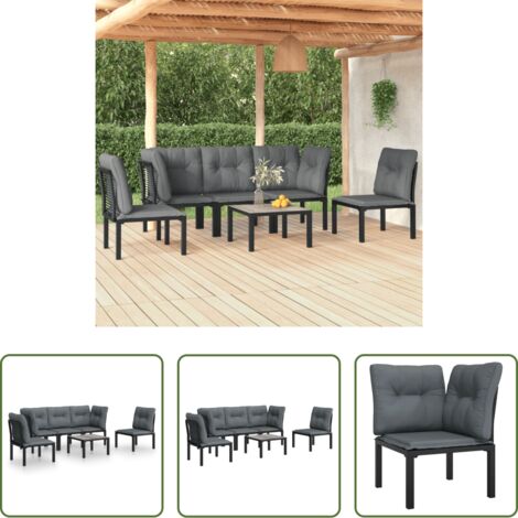 Poltrona da giardino -  Set Salotto da Giardino 6 pz in Polyrattan Nero e Grigio