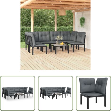 Poltrona da giardino -  Set Salotto da Giardino 7 pz Nero e Grigio in Polyrattan