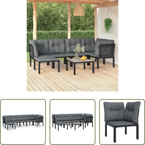 Poltrona da giardino -  Set Salotto da Giardino 7 pz Nero e Grigio in Polyrattan