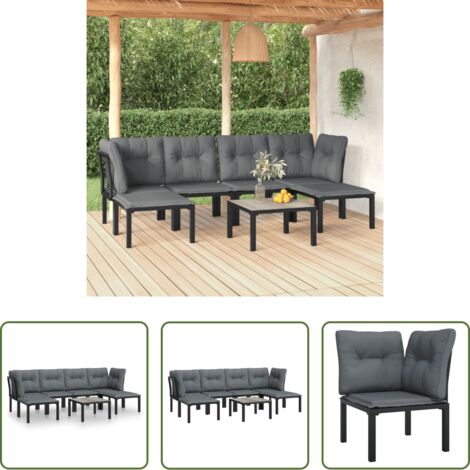 Poltrona da giardino -  Set Salotto da Giardino 7 pz Nero e Grigio in Polyrattan