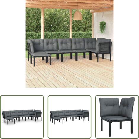 Poltrona da giardino -  Set Salotto da Giardino 7 pz Nero e Grigio in Polyrattan