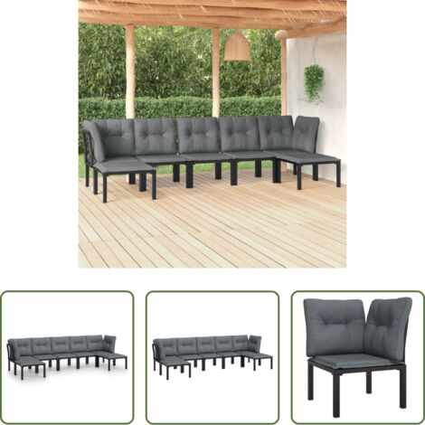 Poltrona da giardino -  Set Salotto da Giardino 7 pz Nero e Grigio in Polyrattan