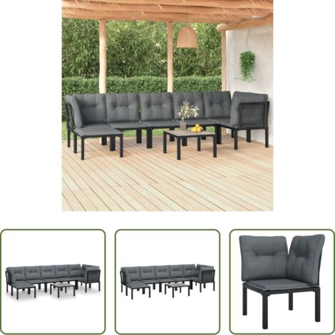 Poltrona da giardino -  Set Salotto da Giardino 8 pz Nero e Grigio in Polyrattan