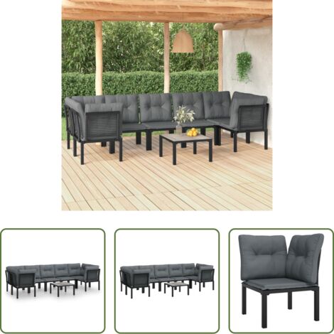 Poltrona da giardino -  Set Salotto da Giardino 8 pz Nero e Grigio in Polyrattan