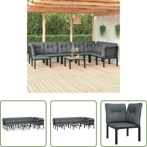 Poltrona da giardino -  Set Salotto da Giardino 9 pz Nero e Grigio in Polyrattan