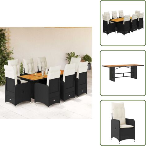 Poltrona da giardino - vidaXL Set Bistrò da Giardino 9 pz con Cuscini in Polyrattan Nero - Rattan PE