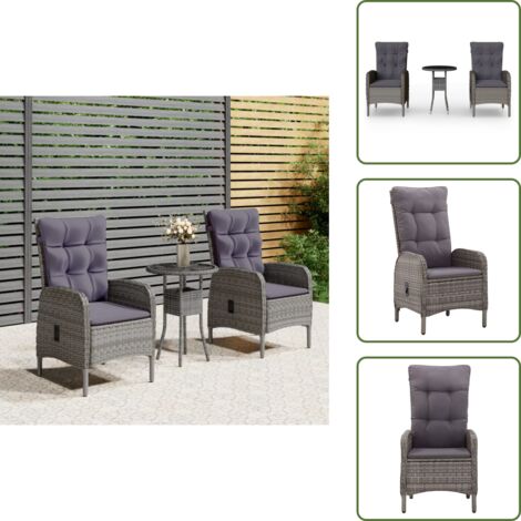 Poltrona da giardino - vidaXL Set da Bistrot per Giardino 3 pz in Polyrattan Grigio - Arredamento da esterno