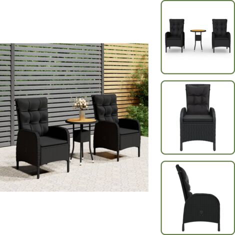 Poltrona da giardino - vidaXL Set da Bistrot per Giardino 3 pz in Polyrattan Nero - Arredamento da esterno