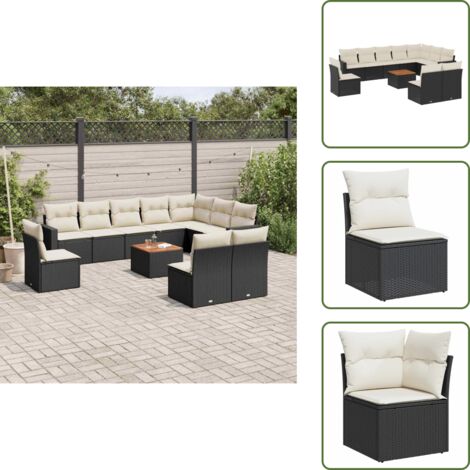 Poltrona da giardino - vidaXL Set Divani da Giardino 11 pz con Cuscini in Polyrattan Nero - Tavolo da giardino