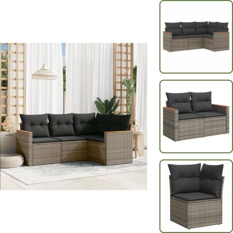 Poltrona da giardino - vidaXL Set Divani da Giardino 4 pz con Cuscini in Polyrattan Grigio - Rattan PE
