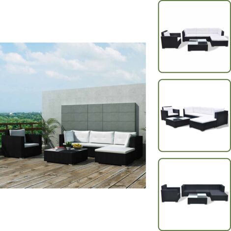 Poltrona da giardino - vidaXL Set Divani da Giardino 6 pz con Cuscini in Polyrattan Nero - Cuscini per divano