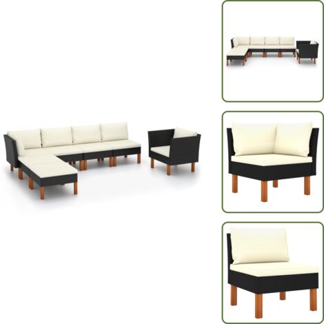 Poltrona da giardino - vidaXL Set Divani da Giardino 7pz Polyrattan Legno di Eucalipto Nero - Rattan