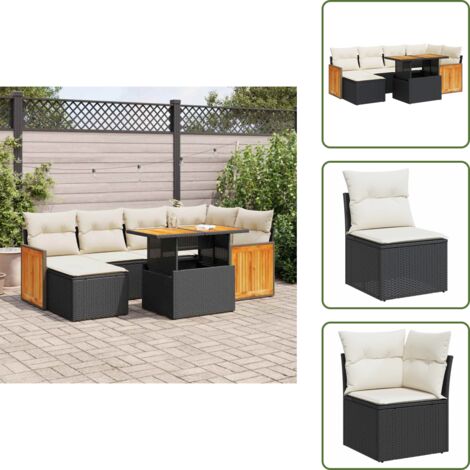 Poltrona da giardino - vidaXL Set Divani da Giardino con Cuscini 7pz Nero Polyrattan Acacia - Tavolo da giardino