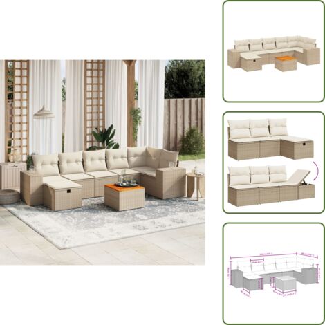 Poltrona da giardino - vidaXL Set Divano da Giardino 8 pz con Cuscini Beige in Polyrattan - Tavolo da giardino