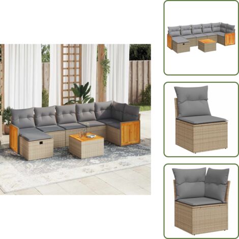 Poltrona da giardino - vidaXL Set Divano da Giardino 8 pz con Cuscini Beige in Polyrattan - Tavolo da giardino
