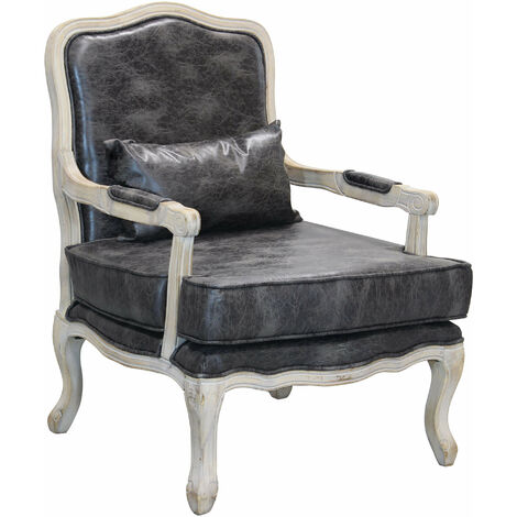 Poltrona da interno con cuscini in ecopelle imbottiti Versailles -  Black
