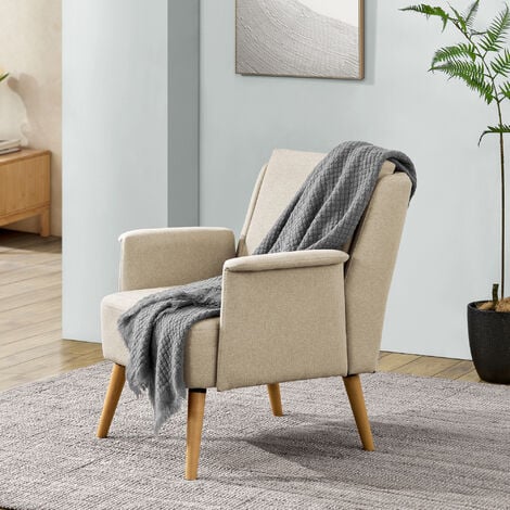 Poltroncina camera da letto poltrona comoda Maja tessuto Beige piedini in  legno