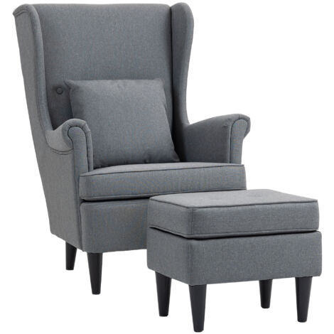 Poltrona da Salotto 75x83x104 cm con Pouf Poggiapiedi in Tessuto Grigio