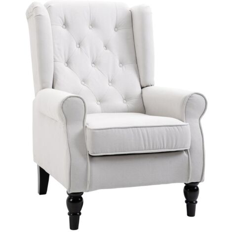 POLTRONA DA SALOTTO IMBOTTITA IN TESSUTO CON SCHIENALE TRAPUNTATO. 74X86X102CM. BIANCO CREMA
