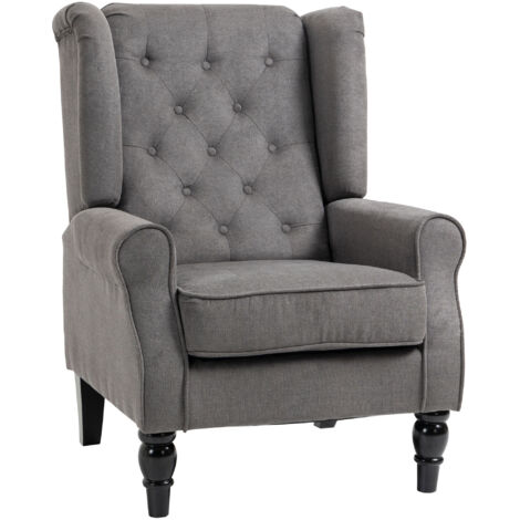Poltrona da Salotto in Stile Francese 74x86x102 cm con Cuscini Sfoderabili Gambe in Legno Grigio