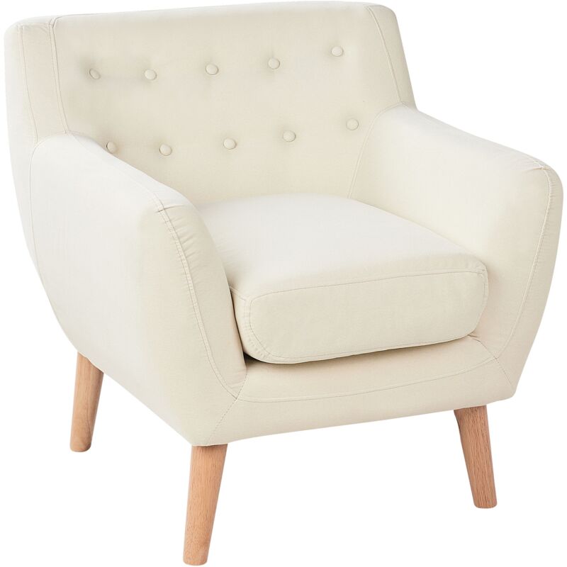 Beliani Poltrona Da Salotto In Tessuto Imbottito Beige Chiaro Motala