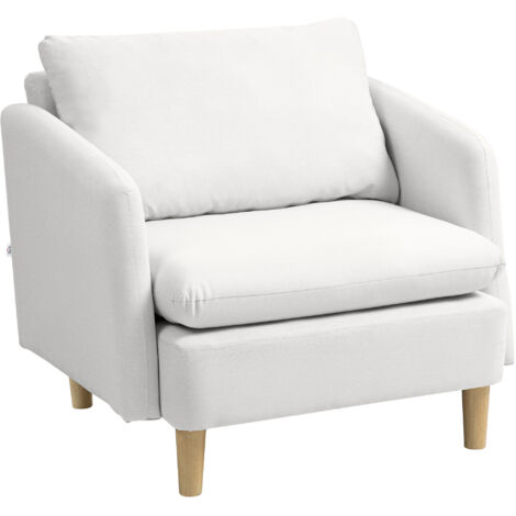 Poltrona da Salotto Moderna 90x86x91 cm Imbottitura a Molle Insacchettate in Tessuto Effetto Lino Crema