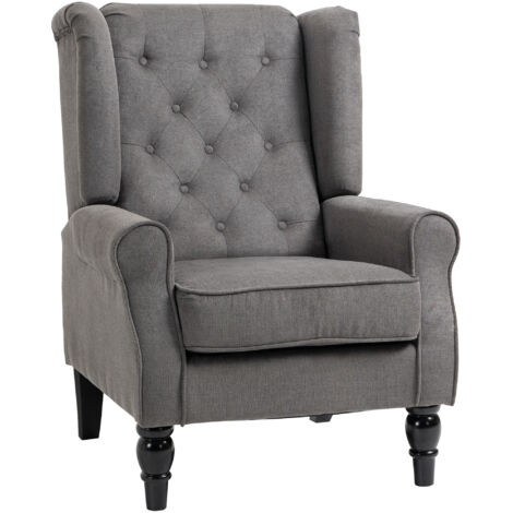 Poltrona da Salotto Stile Francese con Gambe  e Cuscini Sfoderabili, 74x86x102 cm, Grigio