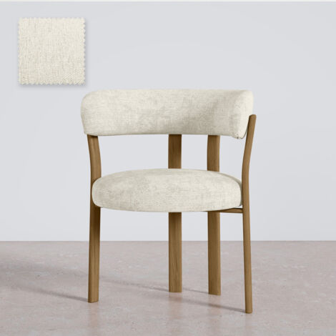 Poltrona da soggiorno con braccioli rivestita in Chenille – Gambe effetto Rovere – Design ergonomico e moderno – Okare Avorio