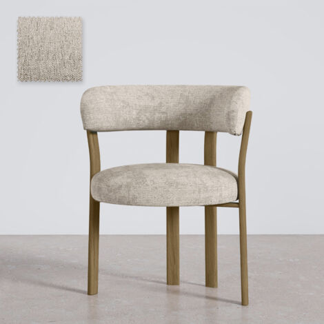 Poltrona da soggiorno con braccioli rivestita in Chenille – Gambe effetto Rovere – Design ergonomico e moderno – Okare Crema