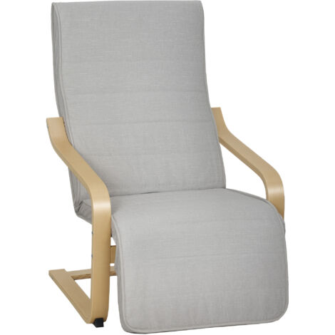 Poltrona da soggiorno con poggiapiedi regolabile, rivestita in tessuto sintetico effetto lino, ideale per ufficio e camera da letto, 66,5x94x100 cm, colore grigio.