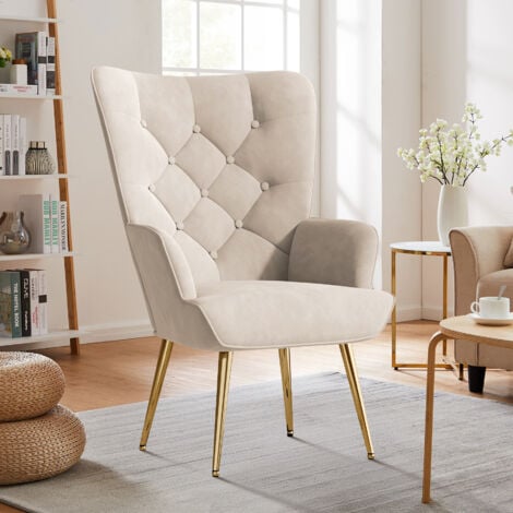 HAWTHYHOME Poltrona da soggiorno, Poltrona scandinava in morbido tessuto, Poltrona relax con braccioli e schienale, Comoda poltrona toilette,Beige