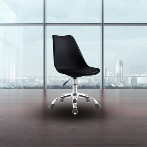 Poltrona da ufficio LC719 in plastica colore nero con base cromata