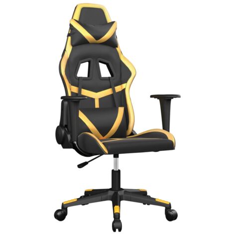 Sedia Da Gaming Gialla Con Rotelle, Cuscino Lombare E Supporto Testa - Pelle Sintetica, Basculante, Regolazione Altezza