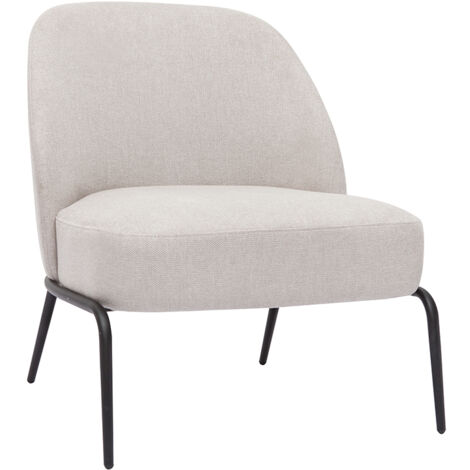 Poltrona design in tessuto effetto velluto testurizzato beige e metallo nero BREGO