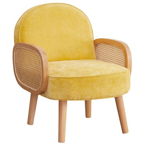Poltrona design vintage con braccioli rattan ocra - Doris